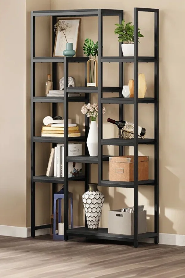 12 Raflı Metal İskeletli Kitaplık Çok Amaçlı Aksesuar Rafı Düzenleyici Raf